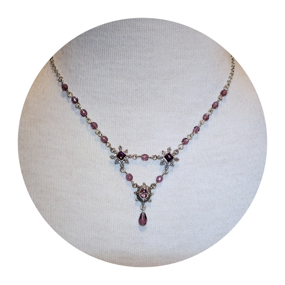 Silver Pearl-Drop Rhinestone Necklace - Picture 7 of 14